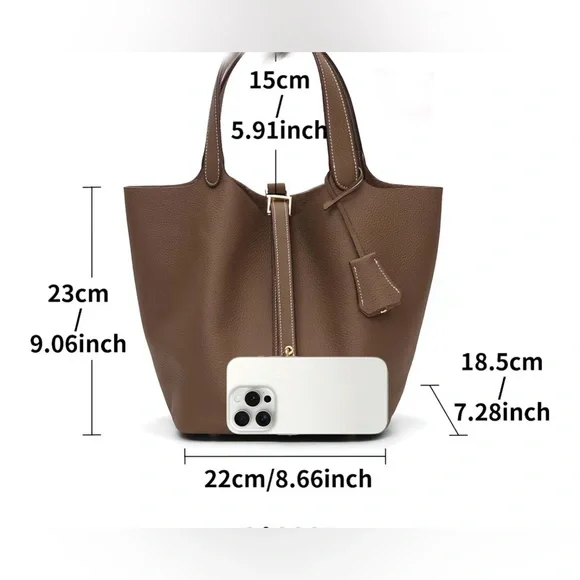 ✨ Genuine Leather Bucket Tote with Long Strap – New with Tags ✨ - Picture 3 of 9